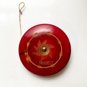 Vintage Red Carved Wooden Yo-Yo